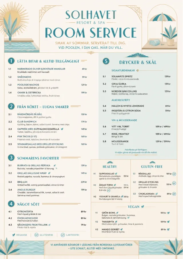Resort Poolside room-service-menu menu template preview