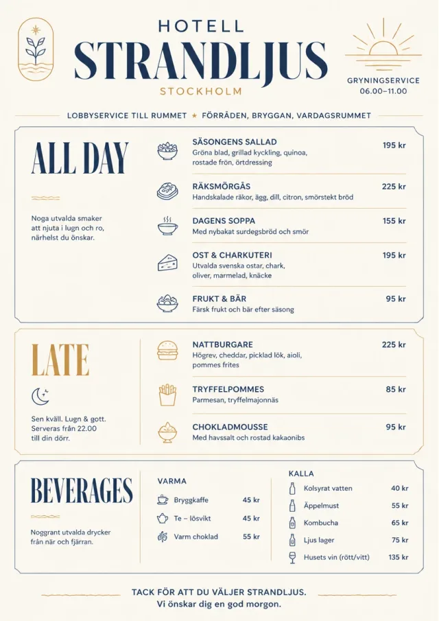 Lobby Service Card room-service-menu menu template preview