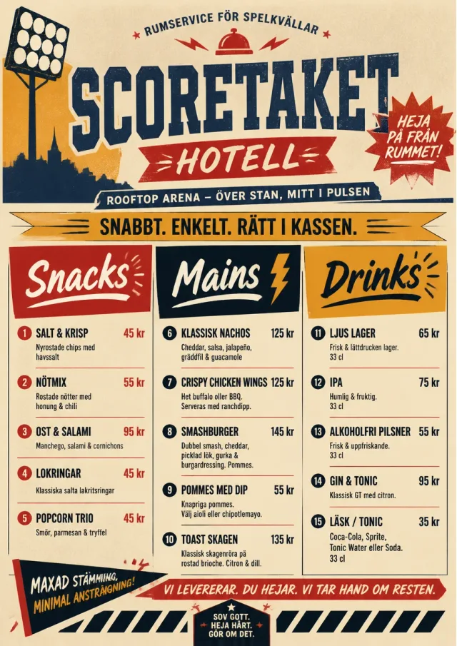 Arena Snack Strip room-service-menu menu template preview