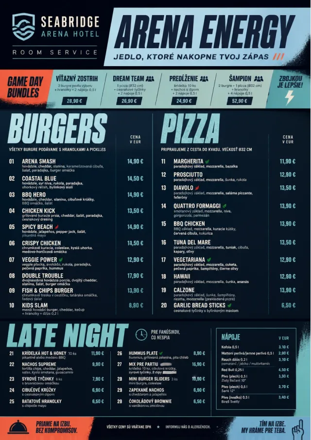Sports Arena Energy room-service-menu menu template preview