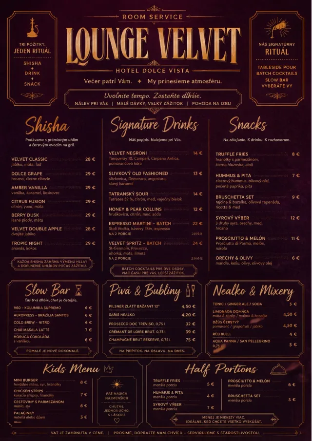 Lounge Velvet room-service-menu menu template preview