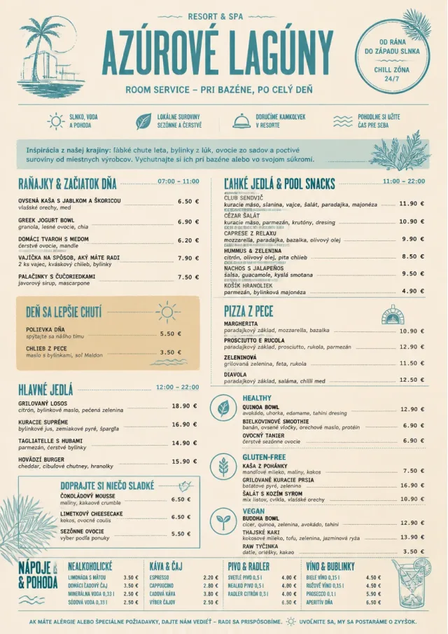 Resort Poolside room-service-menu menu template preview