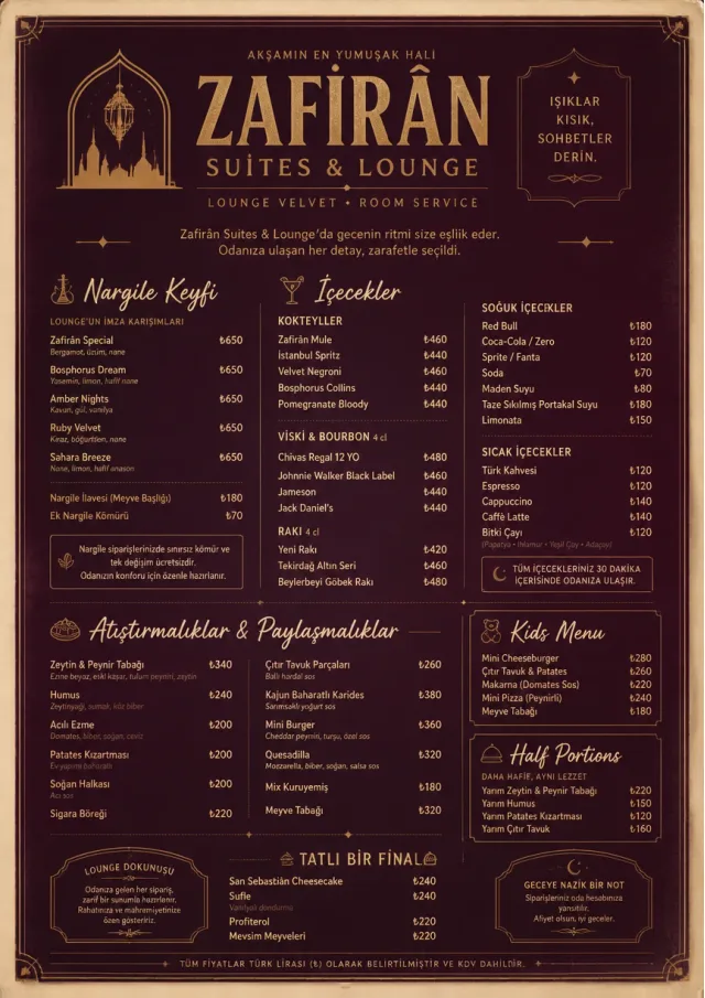 Lounge Velvet room-service-menu menu template preview