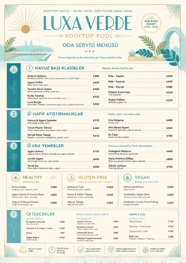 Resort Poolside room-service-menu menu template preview