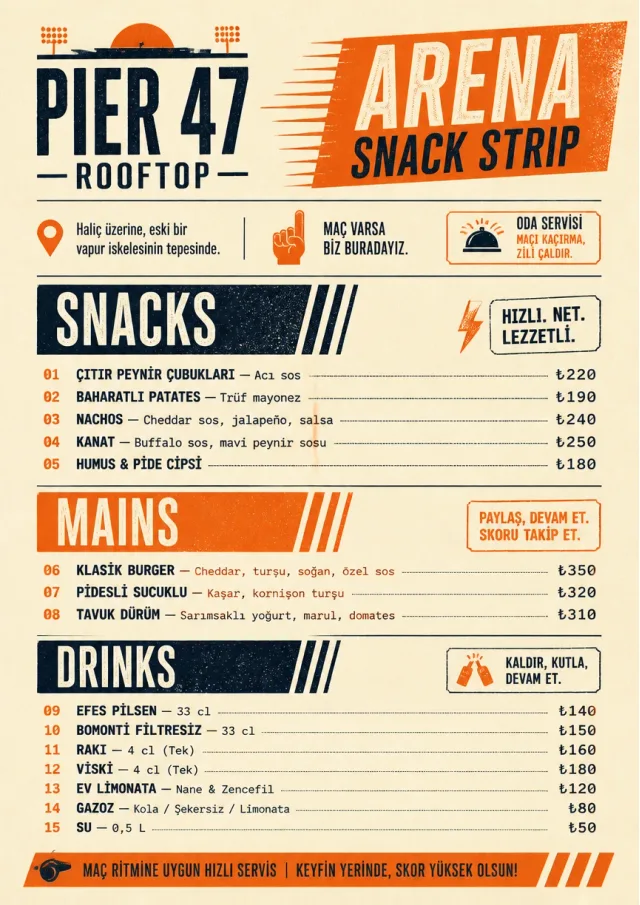 Arena Snack Strip room-service-menu menu template preview