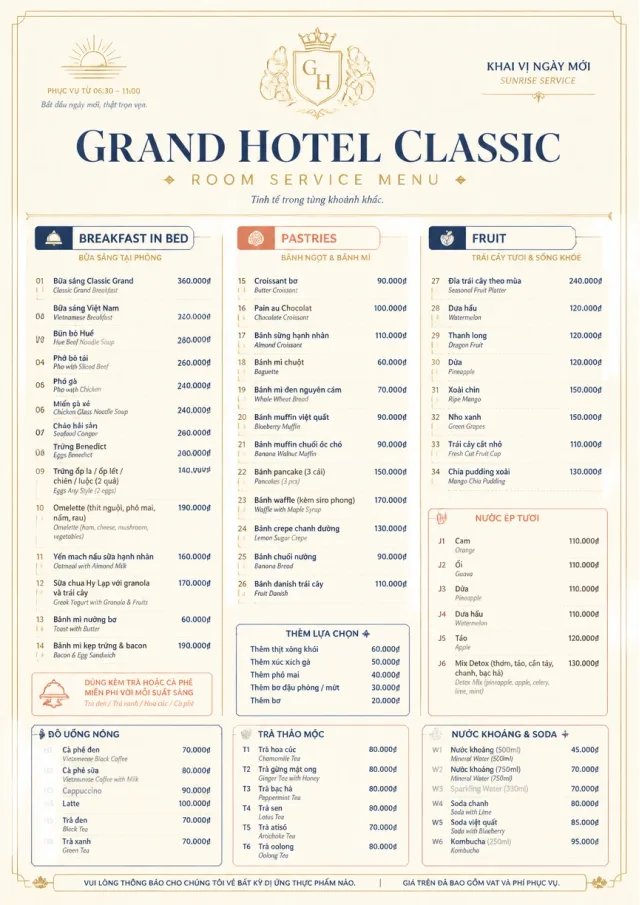 Grand Hotel Classic room-service-menu menu template preview
