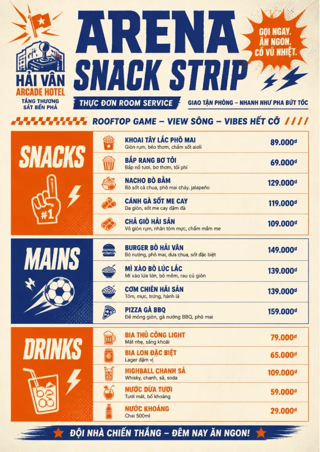 Arena Snack Strip room-service-menu menu template preview