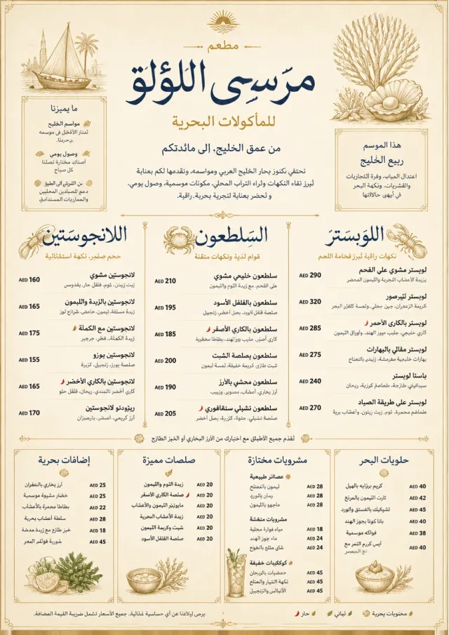 Fine Regional seafood-menu menu template preview