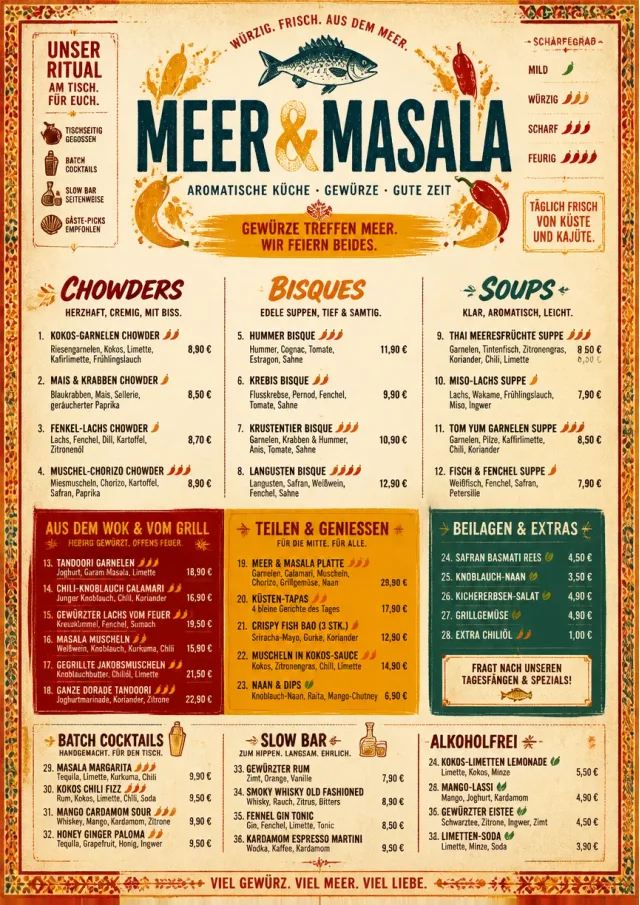 Spice Market Bold seafood-menu menu template preview