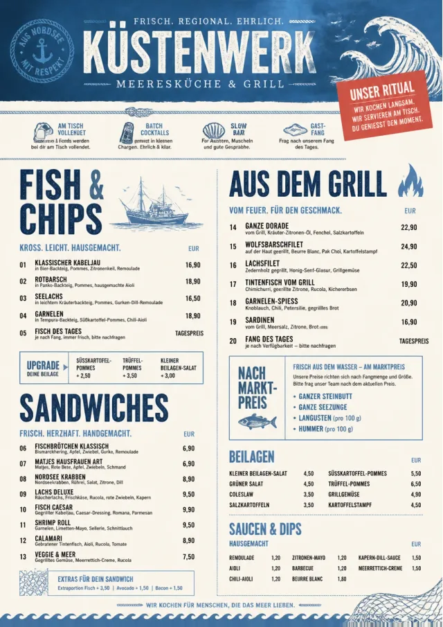 Coastal Regional seafood-menu menu template preview