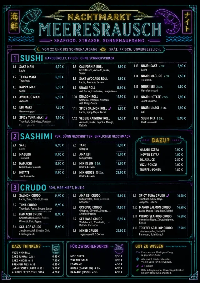 Night Market Neon seafood-menu menu template preview