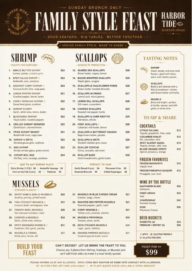 Family Style Feast seafood-menu menu template preview