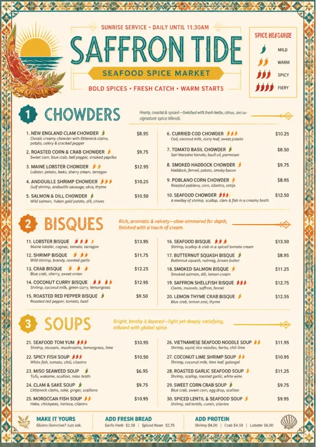 Spice Market Bold seafood-menu menu template preview