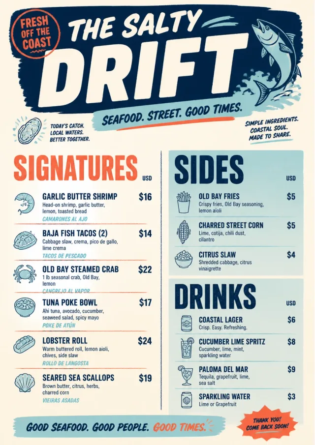 Street Stall Flyer seafood-menu menu template preview