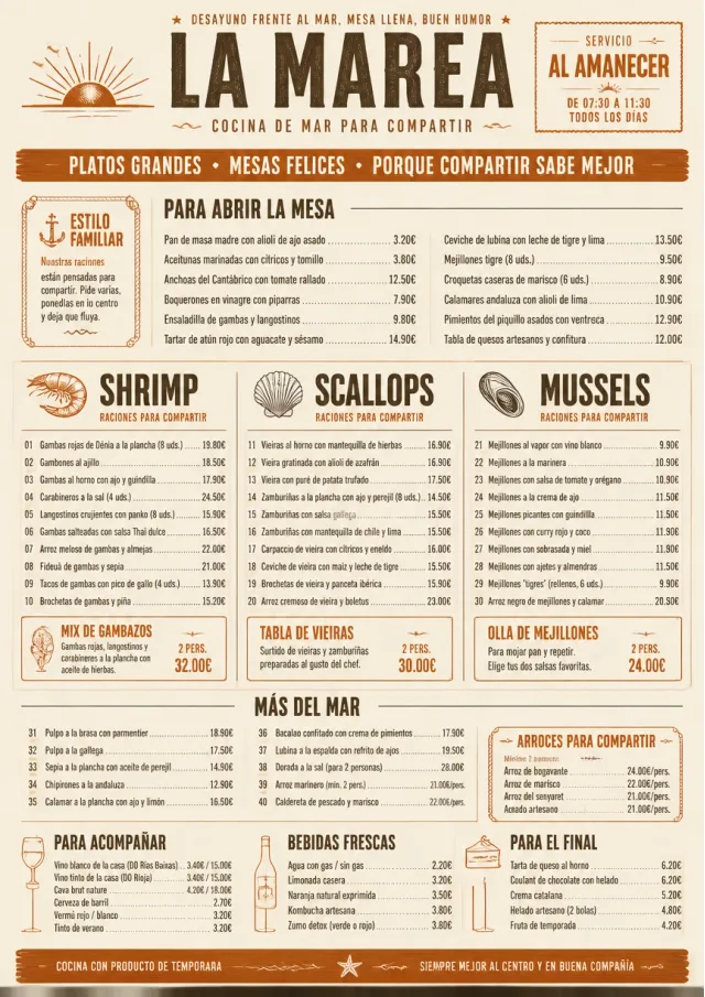 Family Style Feast seafood-menu menu template preview