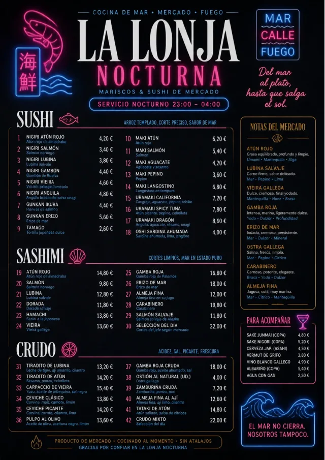 Night Market Neon seafood-menu menu template preview