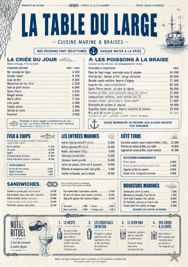 Coastal Regional seafood-menu menu template preview