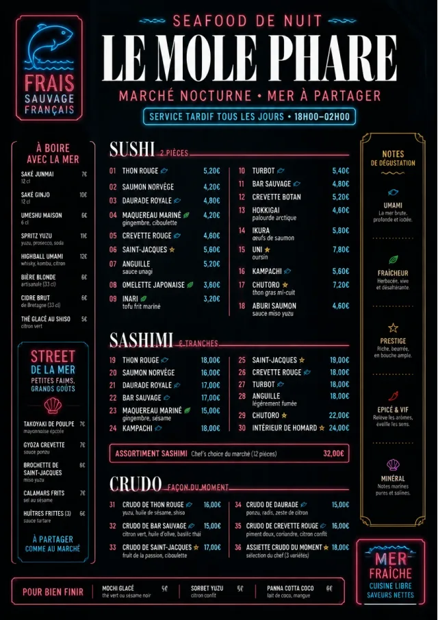 Night Market Neon seafood-menu menu template preview