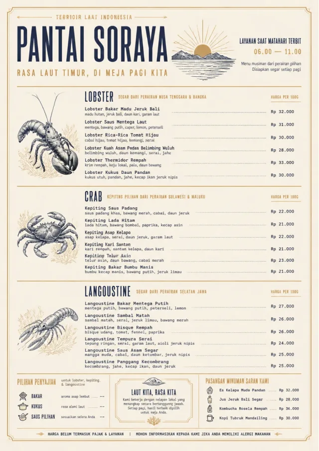 Fine Regional seafood-menu menu template preview