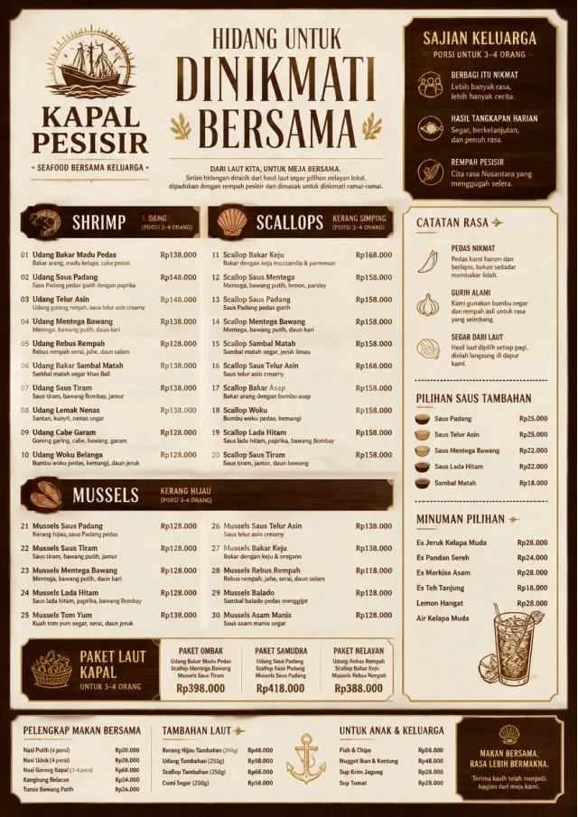 Family Style Feast seafood-menu menu template preview