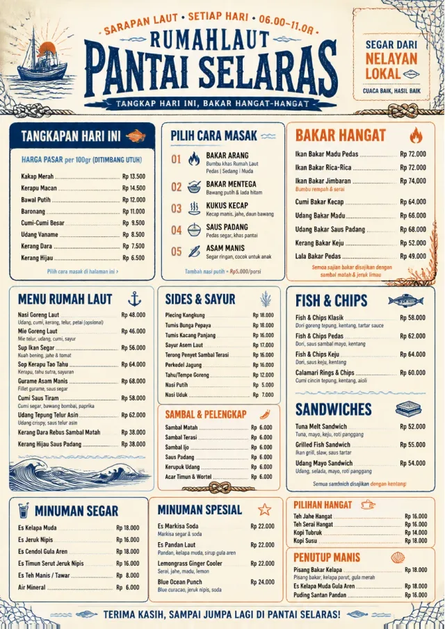 Coastal Regional seafood-menu menu template preview