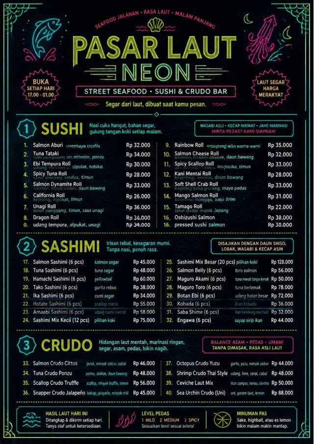 Night Market Neon seafood-menu menu template preview