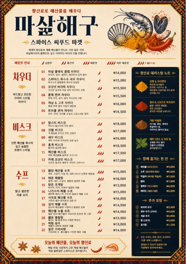Spice Market Bold seafood-menu menu template preview