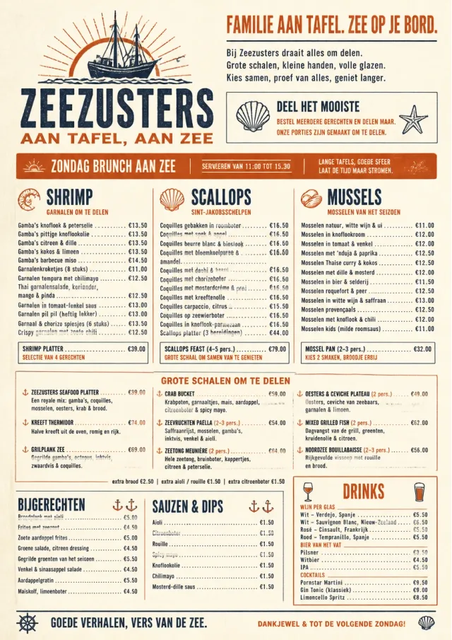 Family Style Feast seafood-menu menu template preview