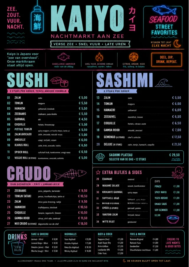 Night Market Neon seafood-menu menu template preview