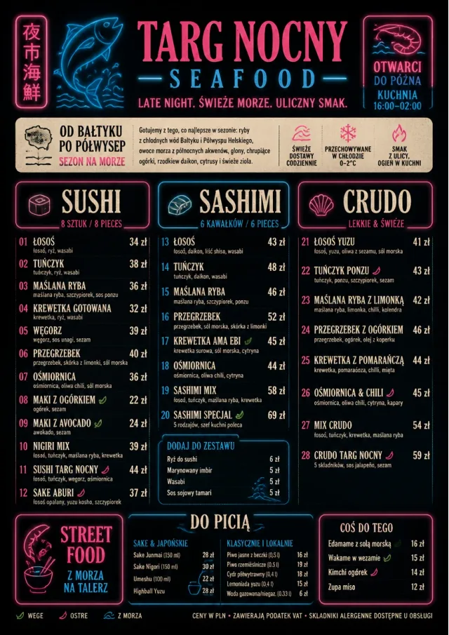 Night Market Neon seafood-menu menu template preview