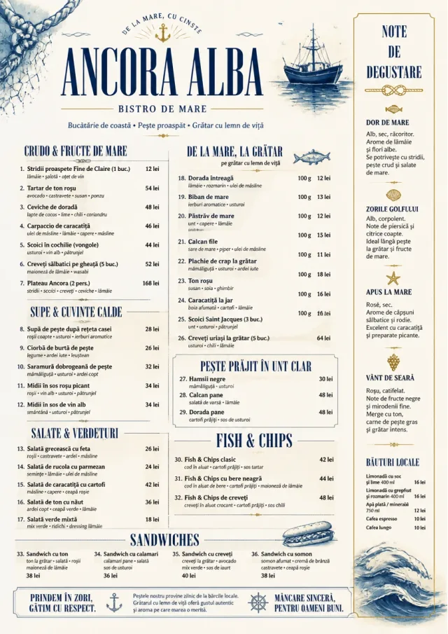 Coastal Regional seafood-menu menu template preview