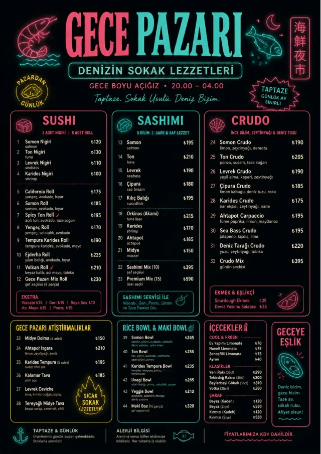 Night Market Neon seafood-menu menu template preview