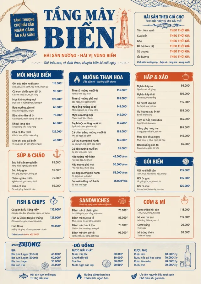 Coastal Regional seafood-menu menu template preview