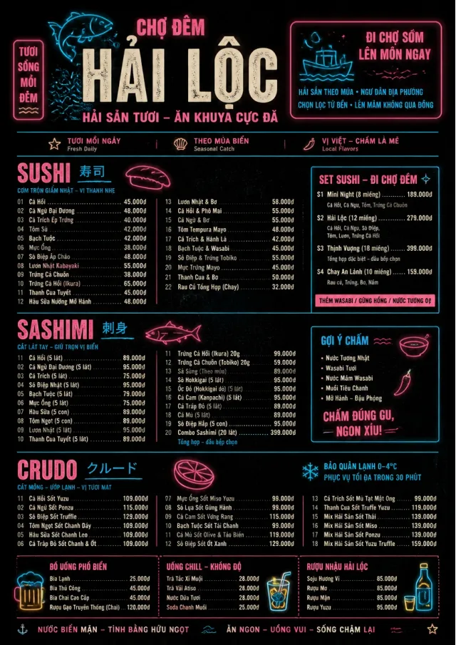 Night Market Neon seafood-menu menu template preview