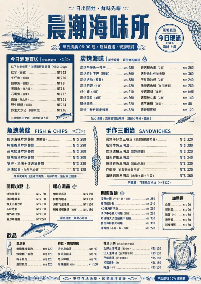 Coastal Regional seafood-menu menu template preview
