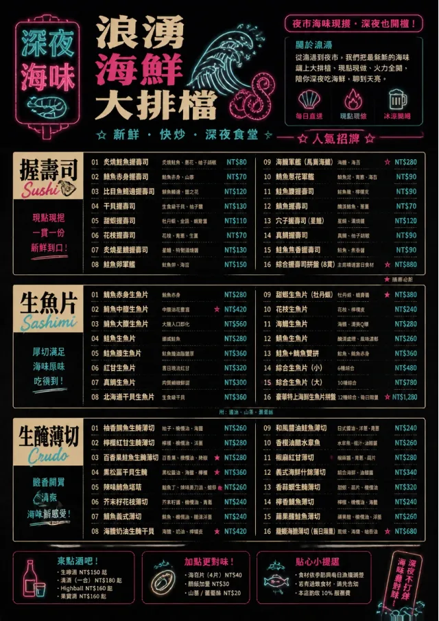 Night Market Neon seafood-menu menu template preview