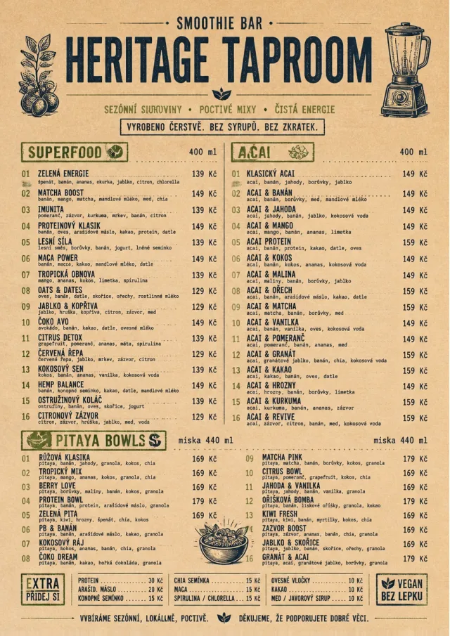 Heritage Taproom smoothie-menu menu template preview