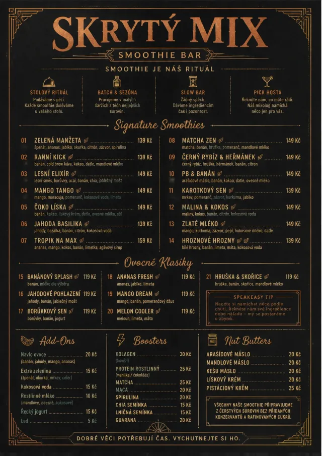 Speakeasy Spirits smoothie-menu menu template preview