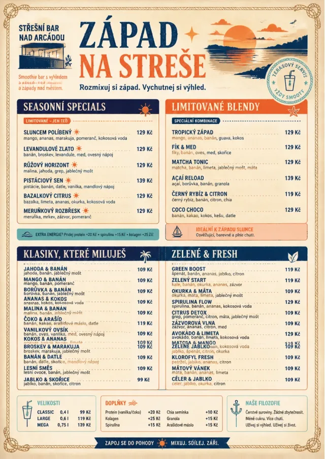 Coastal Sunset smoothie-menu menu template preview