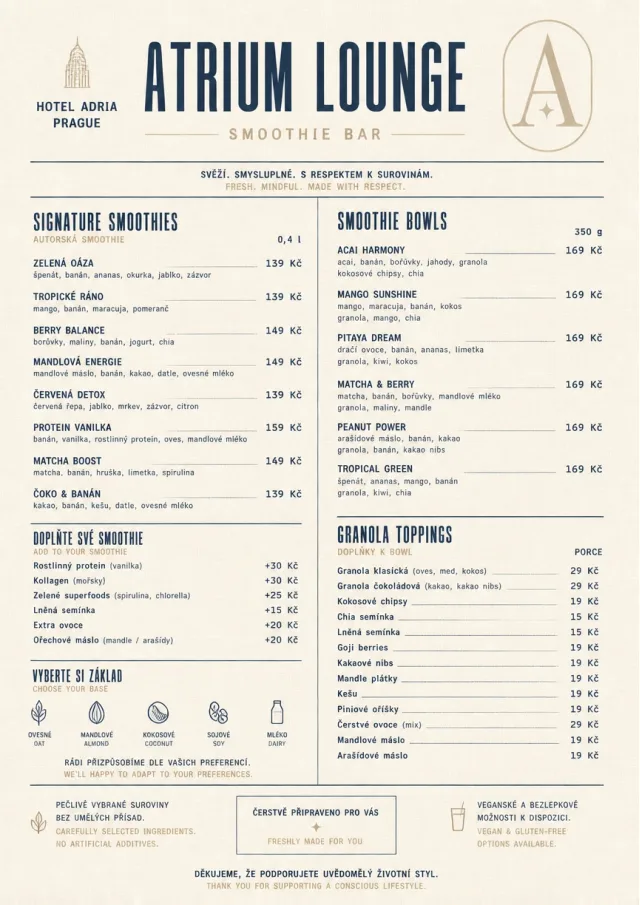 Luxury Hotel Lounge smoothie-menu menu template preview