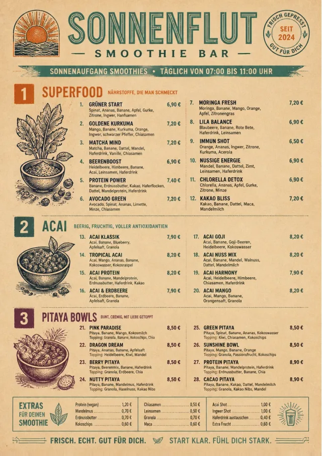 Heritage Taproom smoothie-menu menu template preview