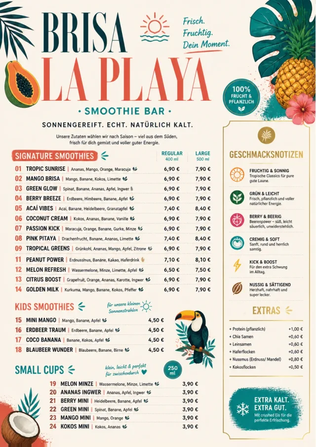 Tropical Refresh smoothie-menu menu template preview