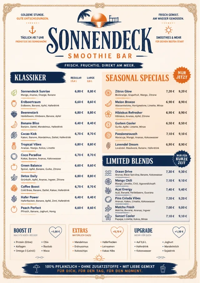 Coastal Sunset smoothie-menu menu template preview