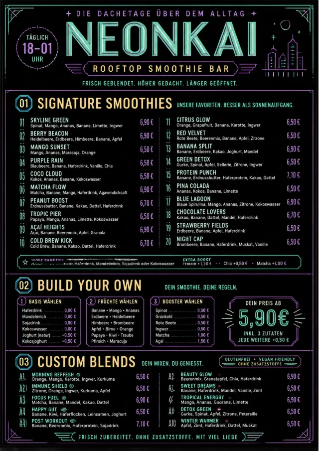 Neon Night Pour smoothie-menu menu template preview