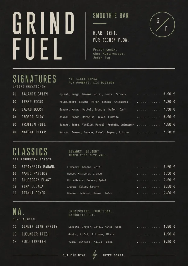 Mono Bar Minimal smoothie-menu menu template preview