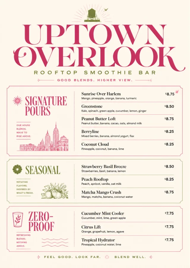 Boutique Pour Card smoothie-menu menu template preview