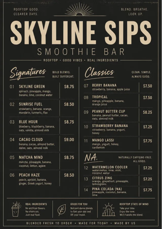 Mono Bar Minimal smoothie-menu menu template preview