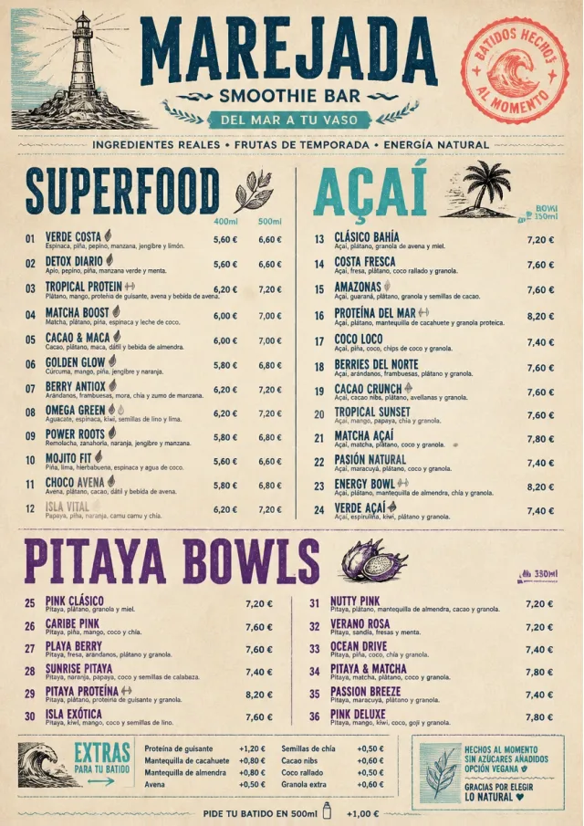 Heritage Taproom smoothie-menu menu template preview