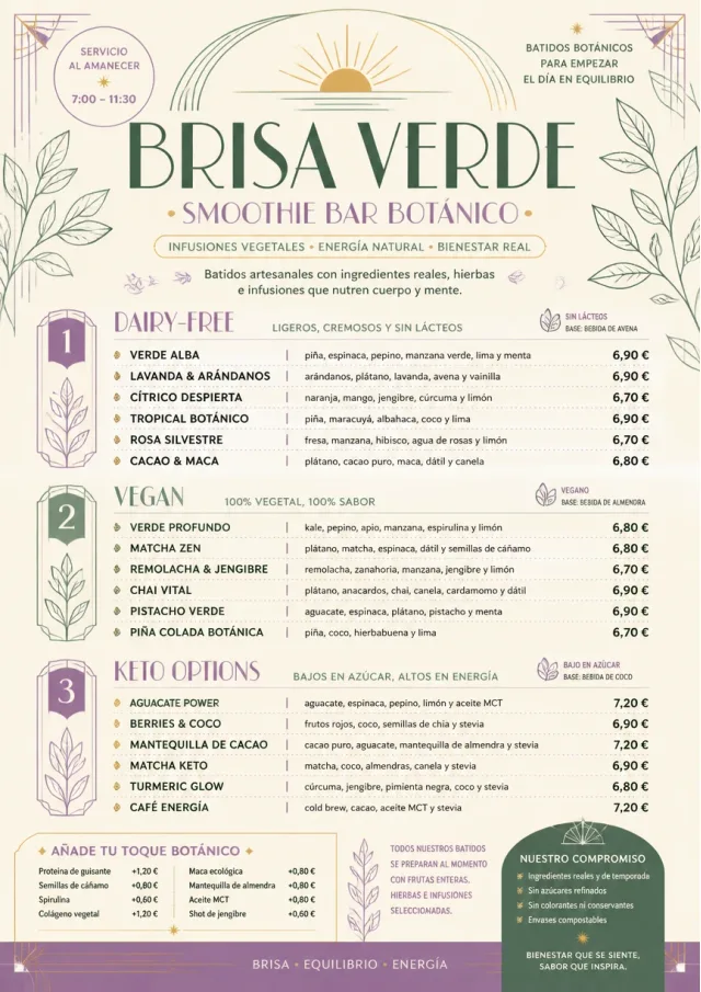 Botanical Infusion smoothie-menu menu template preview