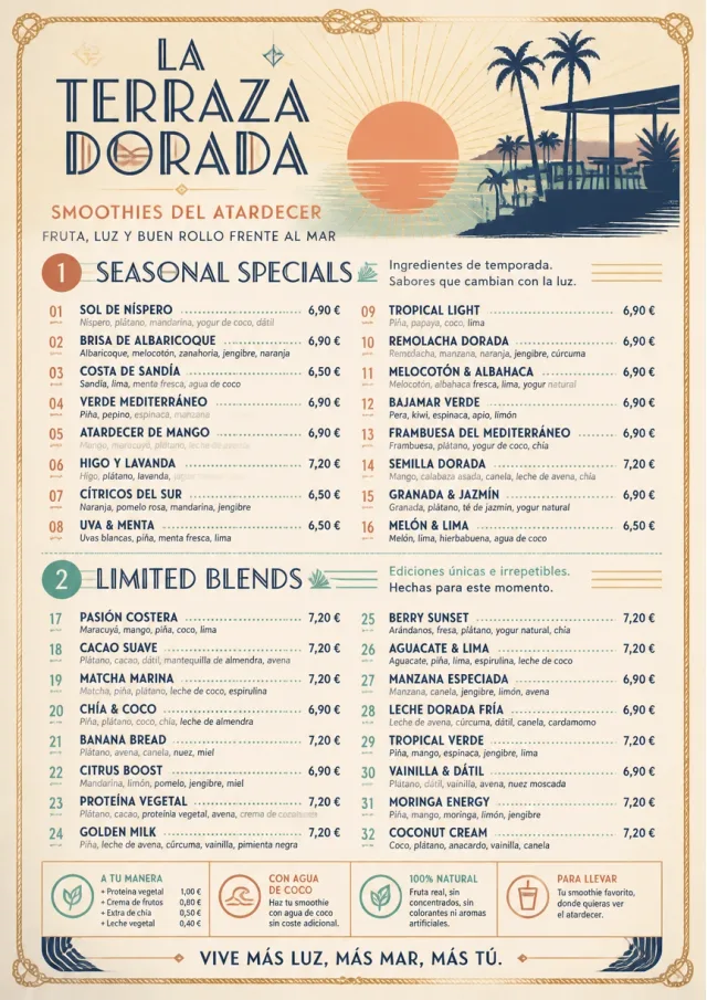Coastal Sunset smoothie-menu menu template preview